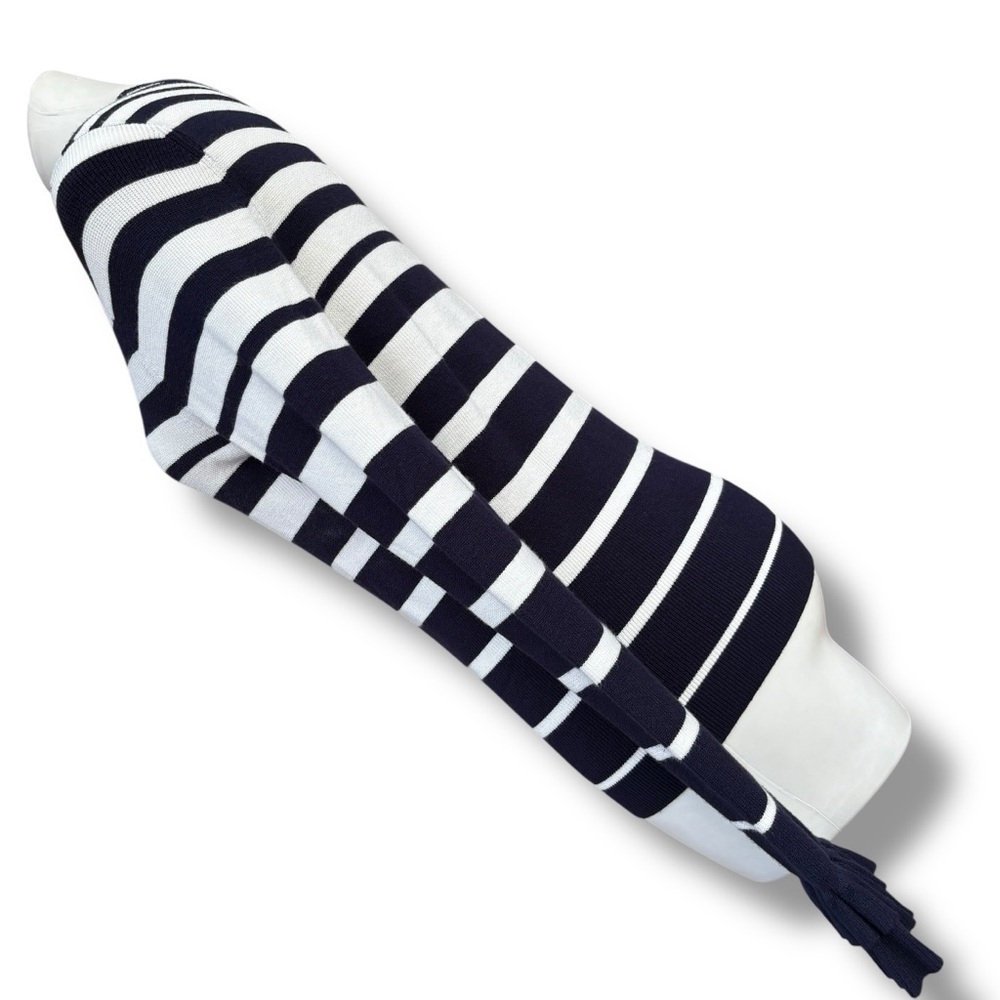 White House Black Market Navy White Stripe Ruffle Cuff Sweater Medium - Picture 4 of 9